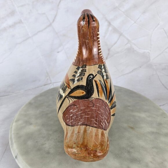 Vintage Mexican Tonala Bird Pottery Hand Painted Bird on Back - Picture 3 of 12